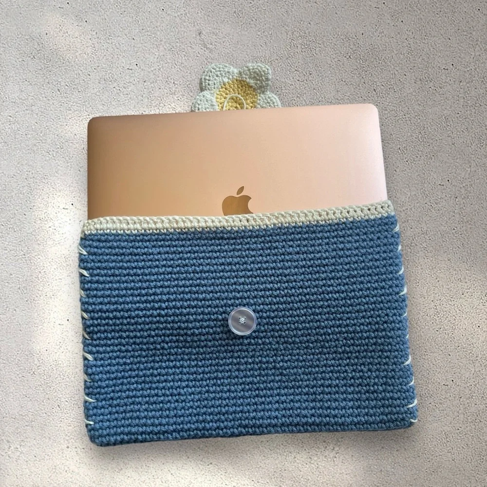 Lovely Handmade Crochet Flower Laptop Sleeve Case fits 13” or 15” MacBook Air 🌸